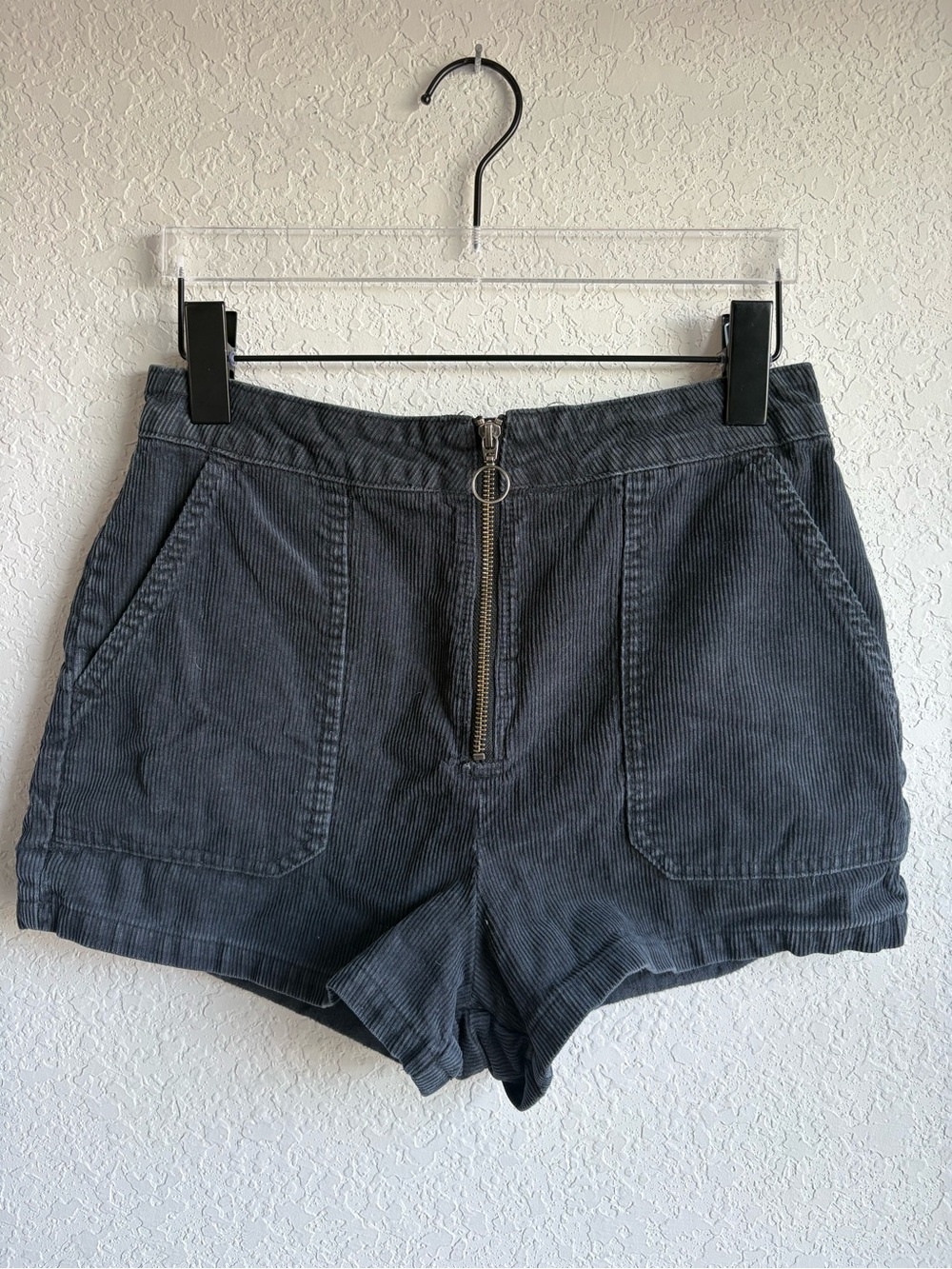 RVCA Corduroy Zip Front Shorts Charcoal Gray Cotton Size 27